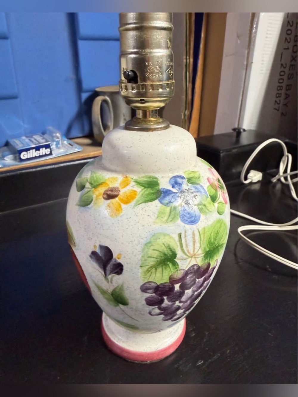 Vintage Hand-Painted Cute Lamp Fruit/Floral - Farmhouse, Cottage Home Lighting